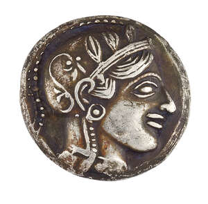 
	
		An ancient Greek Attica, Athens silver tetradracham, the obverse with helmeted head of...