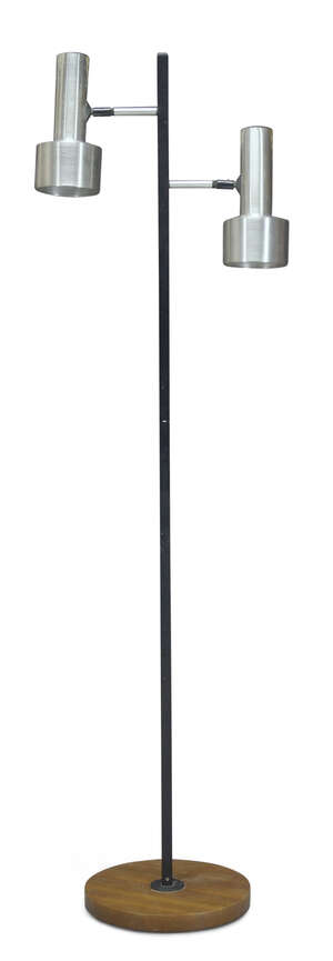 
	
		In the manner of Peter Nelson, a two light standard lamp    
		c.1960     
		With two...