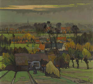 Achille van Sassenbrouck, 
		Belgian 1886-1979- 
		View of a village; 
		oil on canvas, signed and dated 'Ach van Sassenbrouck 20.10.1935' lower rig