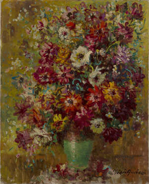 Merio Ameglio, 
		 
		Italian 1897-1970- 
		 
		Floral Still life; 
		 
		oil on canvas, signed 'Merio Ameglio' lower right, 80.5 x 65 cm (ARR