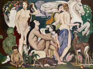 
	
		After Emile Aubry, 
		French 1880-1964- 
		 
		La Voix de Pan; 
		 
		oil on canvas,...