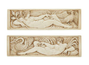 
	
		A pair of Continental rectangular ivory plaques of Leda and Zeus and Antiope and Jupiter,...