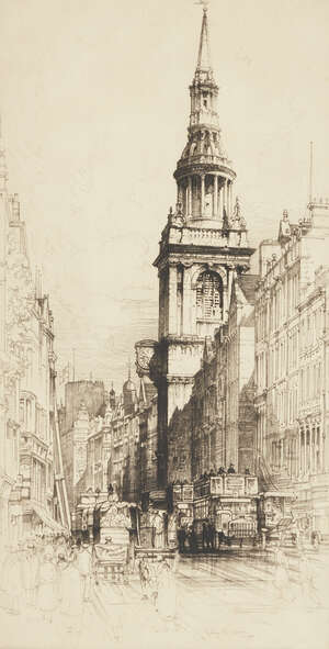 
	
		Sydney Robert Jones, British 1881-1966- Cheapside, London, 1923; drypoint etching on wove,...