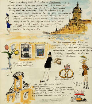 
	
		John Sergeant,
		British 1937-2010-
		 
		Sketchbook page for Time Off;
		 
		ink...