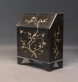
	
		A Chinese ebonised and mother of pearl inlaid bureau, second half 20th Century, overall...