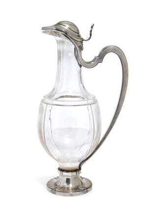 
	
		A modern French silver and glass claret jug, stamped with Mercury head control marks,...