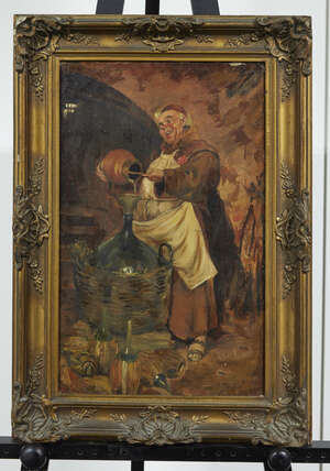 
	
		A Zumi, Italian School, late 19th/early 20th century- A monk making beer; oil on canvas,...