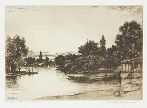 John Fullwood FRSA RBA FSA, British 1854-1931- Walton on Thames; etching, signed and titled in...