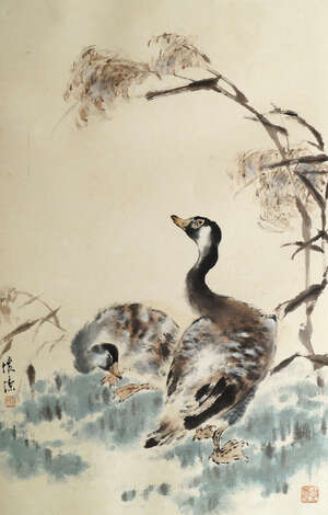 
	
		ANONYMOUS, 20th Century Chinese School, ink and colour on paper, study of two ducks,...