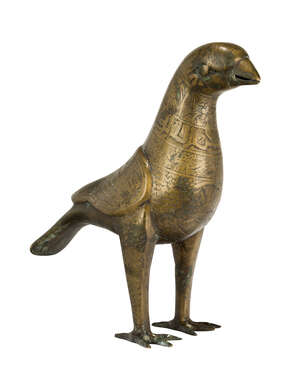 
	
		A large bronze bird of prey, India, 18th century, feathers engraved to tail, legs, lower...
