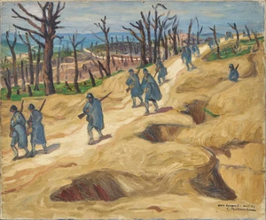 Gaston Balande, French 1880-1970 - La descente du Cabaret-Rouge, Souville, 1917; oil on canvas, signed, indistinctly inscribed and dated lower right 'mai 19