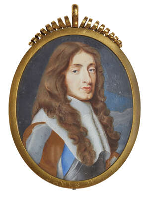 
	
		After Samuel Cooper, 
		English 1609-1672- 
		 
		Portrait miniature of James II, Duke...