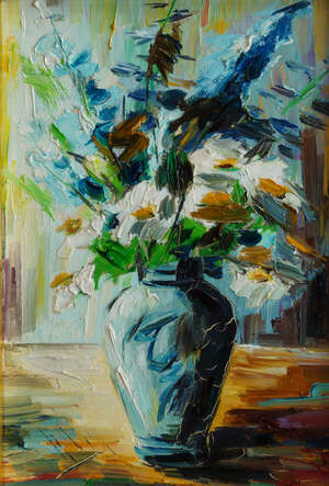 
	
		M. Wurm, European School, mid 20th century- Still life of flowers in a vase; oil on board,...