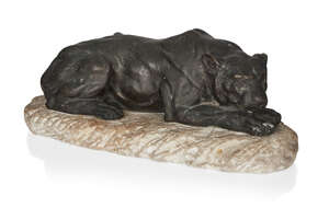 
	
		Henri Auguste Payen (1894-1933), 
		 
		Lioness sculpture, circa 1920s, 
		Bronze,...