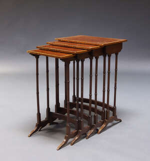 
	
		A Victorian mahogany and crossbanded nest of four tables, with four graduated tables on...