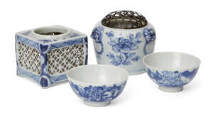 
	
		A Japanese porcelain censer, Edo period, 17th century, painted in underglaze blue with...