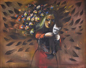 
	
		 
		Charles Blackman OBE, 
		Australian 1928-2018-
		 
		Young Girl and Old Cat,...
