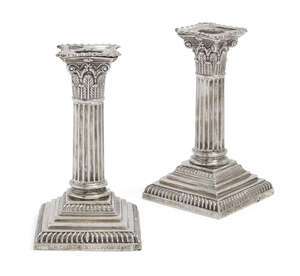 
	
		A pair of Victorian silver Corinthian column candlesticks, London, c.1897, Goldsmiths &...