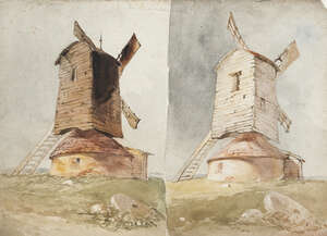 
	
		Norwich School, 
		early-mid 19th century- 
		 
		Two studies of a windmill;
		 
		