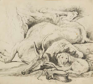 
	
		Follower of Sir Edwin Landseer RA, 
		British 1802-1873- 
		 
		A Deer and a Dog;...