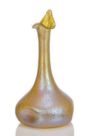 
	
		Loetz, a 'Papillon' iridescent glass vase with 'rose-sprinkler' neck 
		c.1900
		Clear...