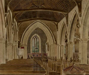 
	
		Joseph Seddon-Tyrer, 
		British fl. 1866-1868- 
		 
		Church interior; 
		 
		