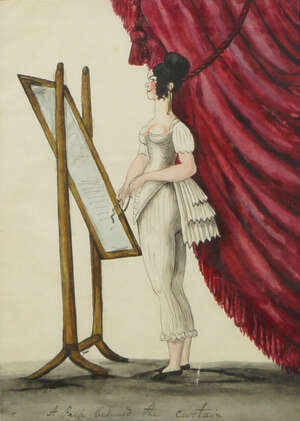 
	
		20th century school, a costume design for an elegant lady, signed indistinctly to bottom...