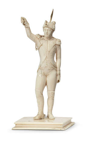 
	
		An ivory figure of a standing East India Company officer, possibly Viscount Lake of Delhi...
