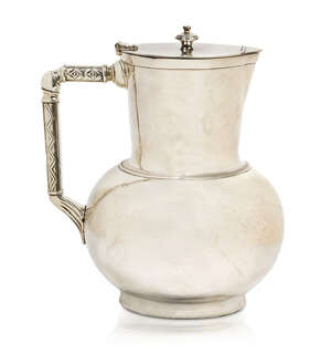 Christopher Dresser (1834-1904), an electroplated claret jug, model number 16587, made by Elkington & Co
		Designed c.1865, Late 19th Century, stamped maker&#