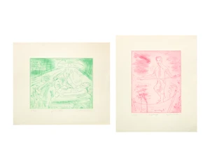 
Adrian Wiszniewski RSA HRSW,&nbsp;Scottish b.1958-&nbsp;Tightrope, 1987-8; Post-Mortem, 1987;&nbsp;two etchings in...