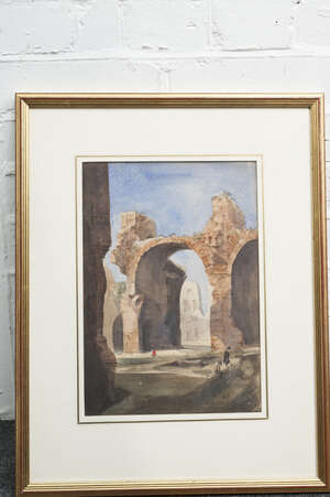 
	
		Attributed to Albert Hood, 
		British 1841-1921-
		 
		The Baths of Caracalla;
		 
		