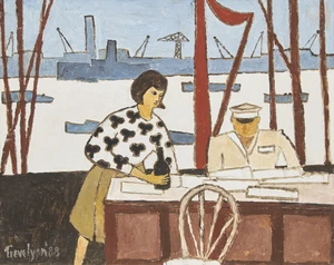 Julian Trevelyan RA, British 1910-1988 - The Customs (On The Thames), 1988; oil on canvas, signed...