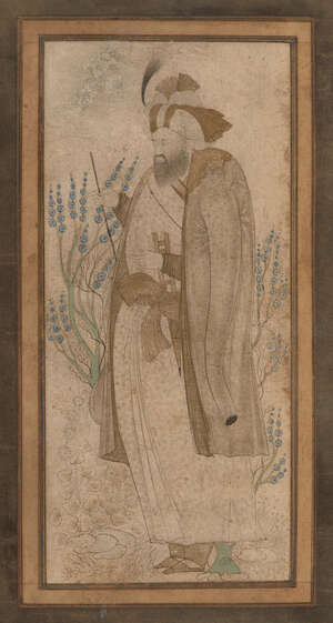 
	
		A Safavid portrait of a bearded prince, Iran, 17th century, pencil and opaque pigments on...