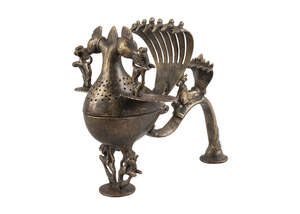 
	
		RTO A large brass bird incense burner, India, 20th century, the lid in the form of a...
