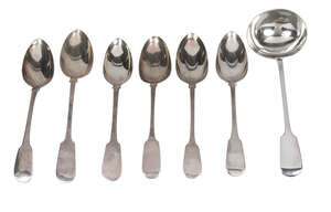 
	
		A William IV Scottish silver fiddle pattern serving spoon, Edinburgh c.1836, maker RT, 