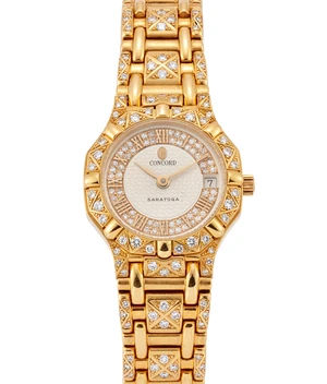 Concord. An 18ct gold and diamond set quartz bracelet watch&nbsp;Saratoga, Reference 51 73 287 G,...