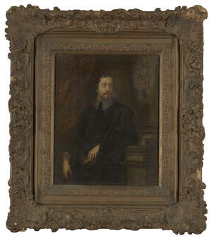 
	
		Follower of Adriaen Hanneman, 
		Dutch 1603-1671- 
		 
		Portrait of a man holding a...