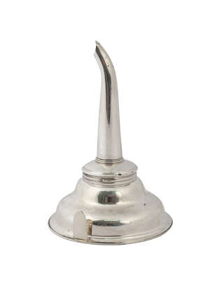 A George III silver wine funnel,  London c.1790, Charles Hougham, the strainer with reeded border above tapering spout, with engraved initial L, 12.5cm, approx