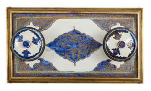 
	
		A Samson Iznik style porcelain desk set, France, 19th century, of rectangular form, with...