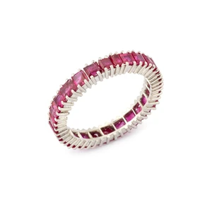 A ruby full hoop ring, set with square-mixed cut rubies, in claw settings, ring size M&frac12; leading...