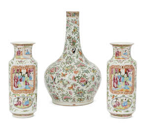
	
		A Chinese Canton porcelain bottle vase, tianqiuping, late 19th century, painted in...