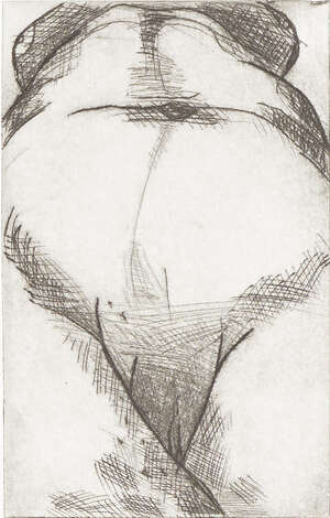 
	
		Frances Turner, British 1956-2003- Female nude; etching, 8.1x5cm: together with two further...