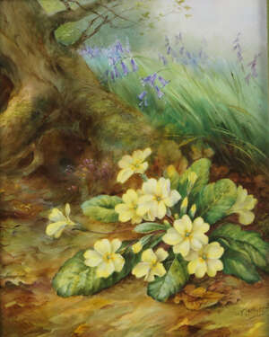 
	
		The Edge of the Woods, by Thomas Lockyer, a Royal Worcester porcelain plaque of yellow...