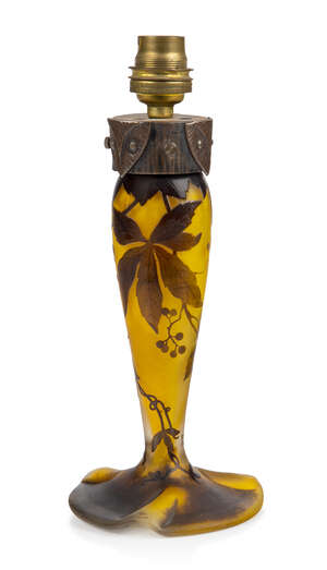 
	
		Andre Delatte (French c.1887-1953), a cameo glass and wrought-iron table lamp base, lacks...