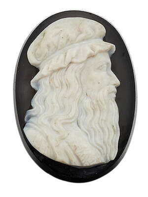 
	
		A 19th century agate cameo, the black onyx cameo carved to depict a bearded gentleman,...