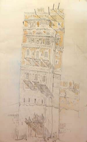 
	
		John Nankivell, British b.1941- Sanaa, North Yemen; pencil and coloured pencil on wove...