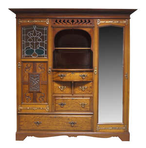 
	
		Shapland & Petter, an Art Nouveau Mahogany and leaded glass Gentleman's Compactum 
		