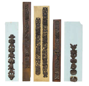 
	
		A collection of six Continental carved oak mouldings, 19th century, carved and pierced in...