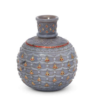 
	
		A Mughal-style hardstone huqqa base with inlaid gem decoration, India, 20th century, of...