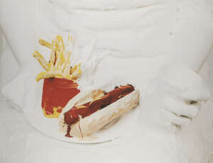 
	
		Boo Ritson, 
		British b.1969- 
		 
		Chips, Hotdog and Cup, 2009; 
		 
		photographic...